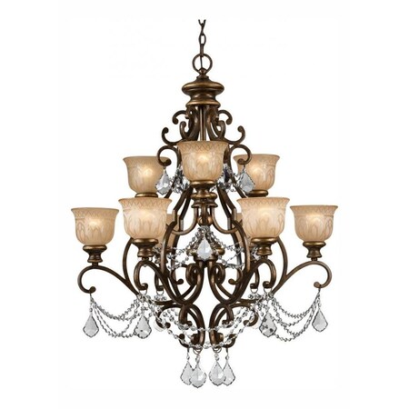 Crystorama Bronze Umber Norwalk 9 Light 34in. Wide 2 Tier Wrought Iron Chandelier 7509-BU-CL-S